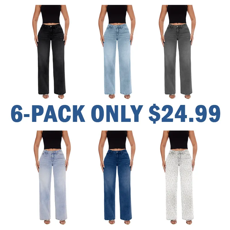 🔥Hot Sale🎁🎉Wide Leg Jeans for Women Stretchy Mid Low Rise Butts Lifting Baggy Jeans Trendy Loose Fit Cute Mom Jeans