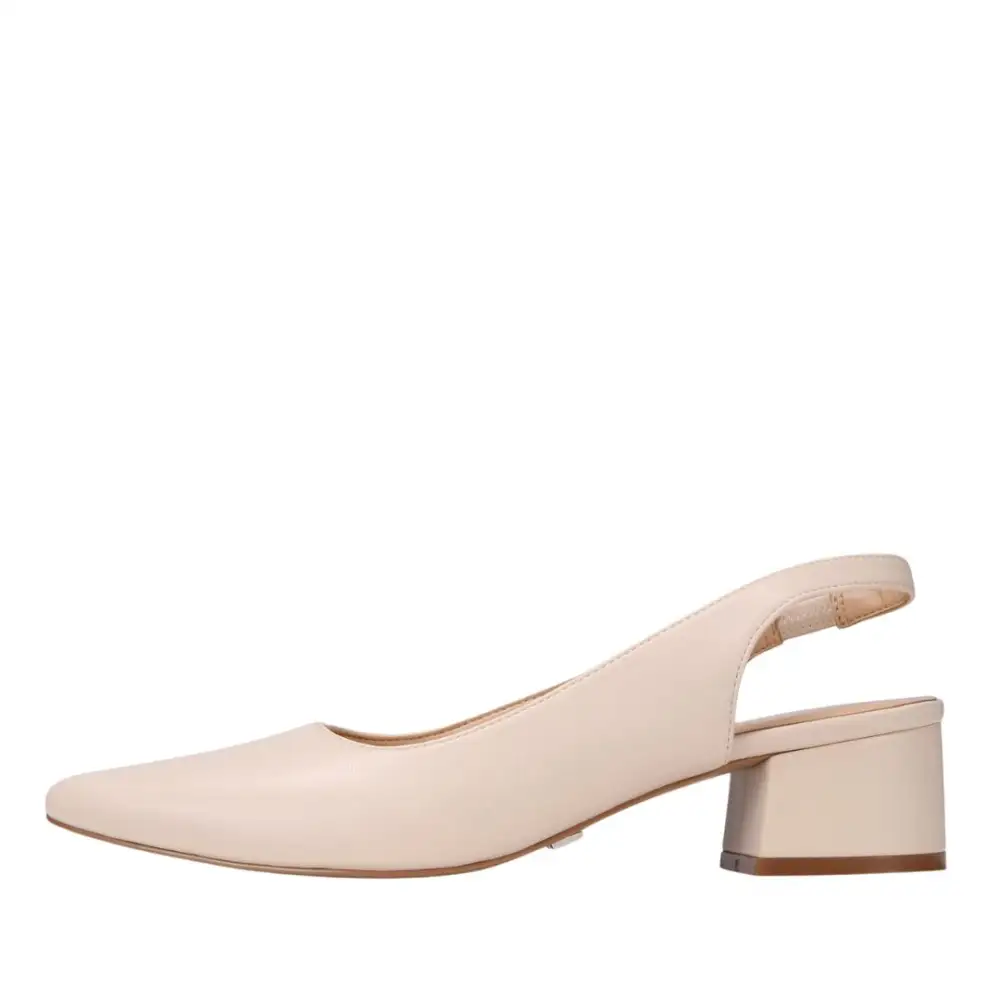 Refined Faux Leather Almond Toe Block Heel Slingback Pumps