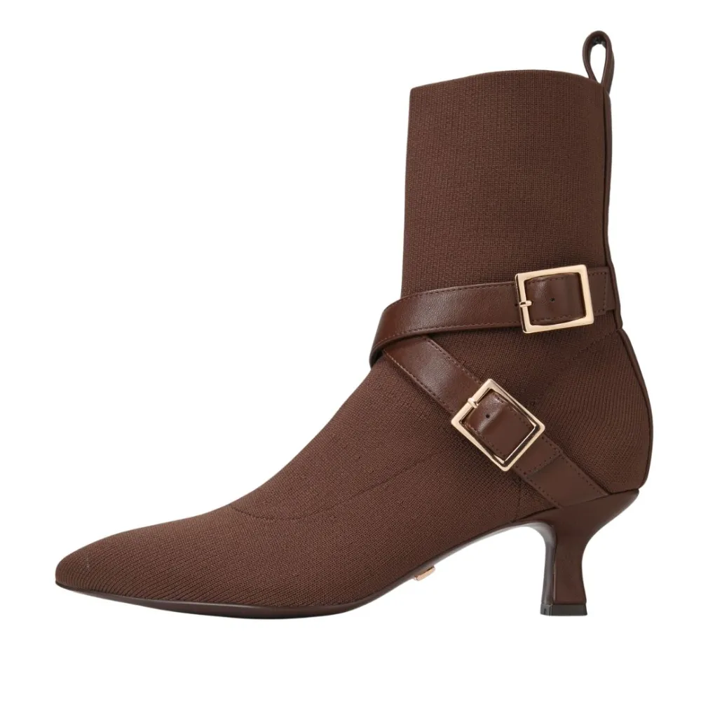 Faux Leather Pointed Toe Kitten Heel Ankle Boots