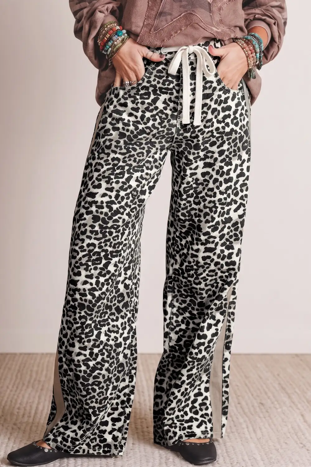 Relaxed Leopard-Print Straight Leg Jeans