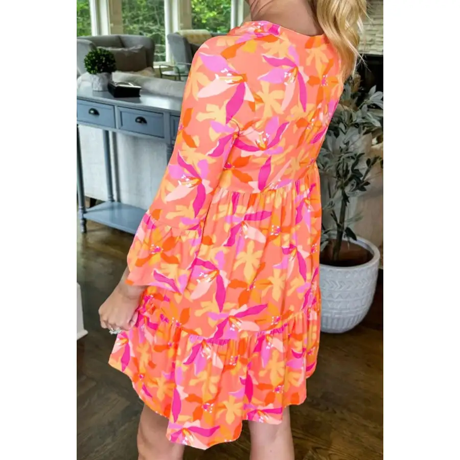 Tiered Printed Notched Mini Dress