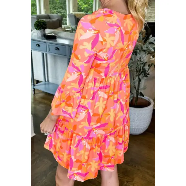 Tiered Printed Notched Mini Dress