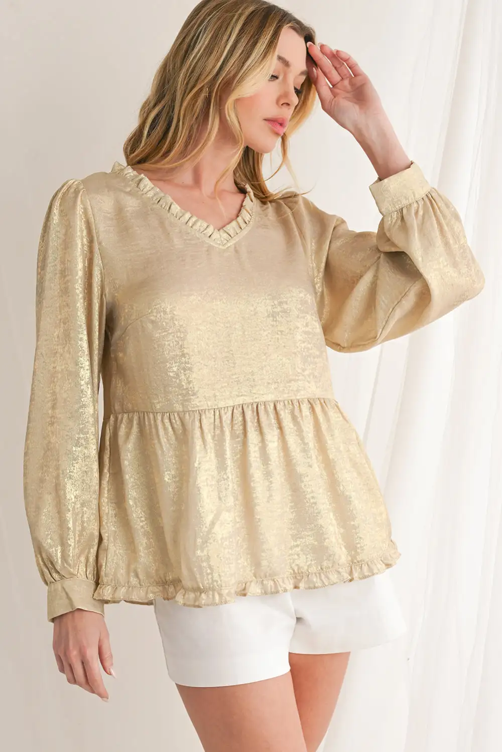 Layered Velvet Frilled Puff Sleeve Blouse