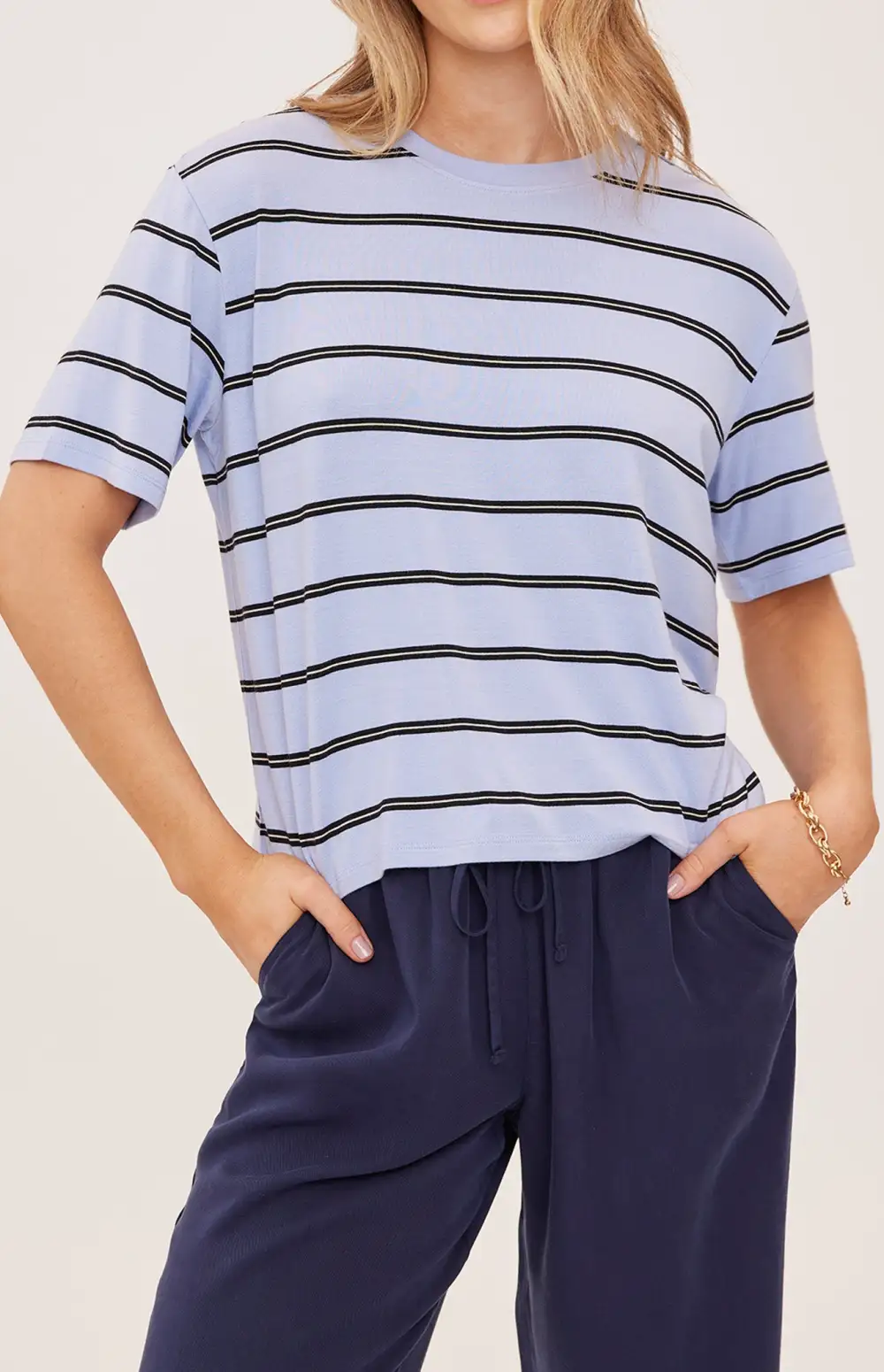 Striped Crew Neck Cropped Boxy Tee