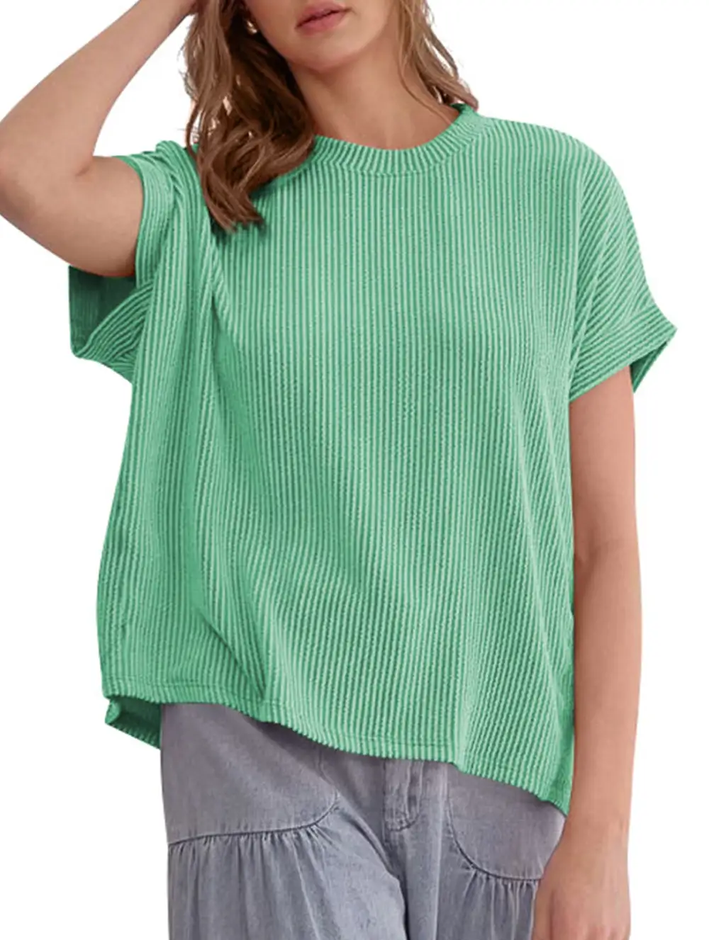 Ribbed Knit Crew Neck Tee