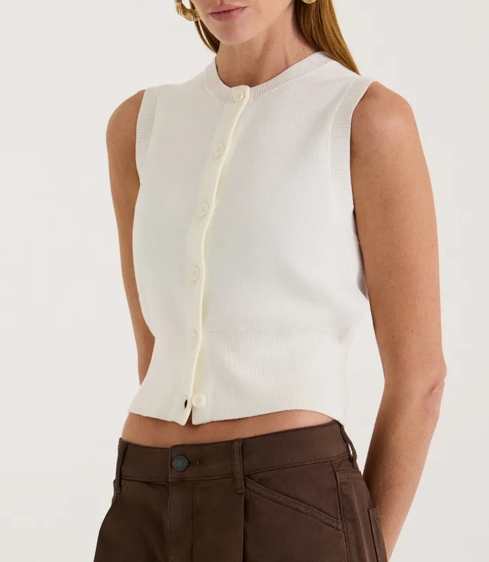 Cream Cropped Button Front Knit Vest