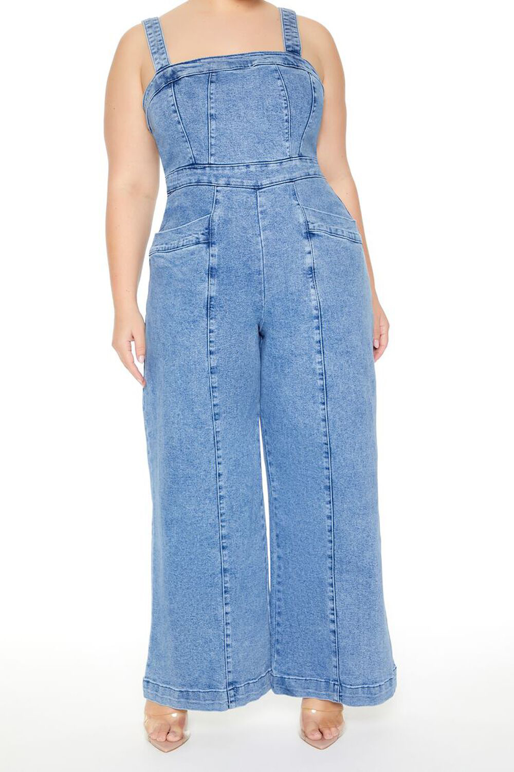 Plus Size Denim Wide-Leg Jumpsuit