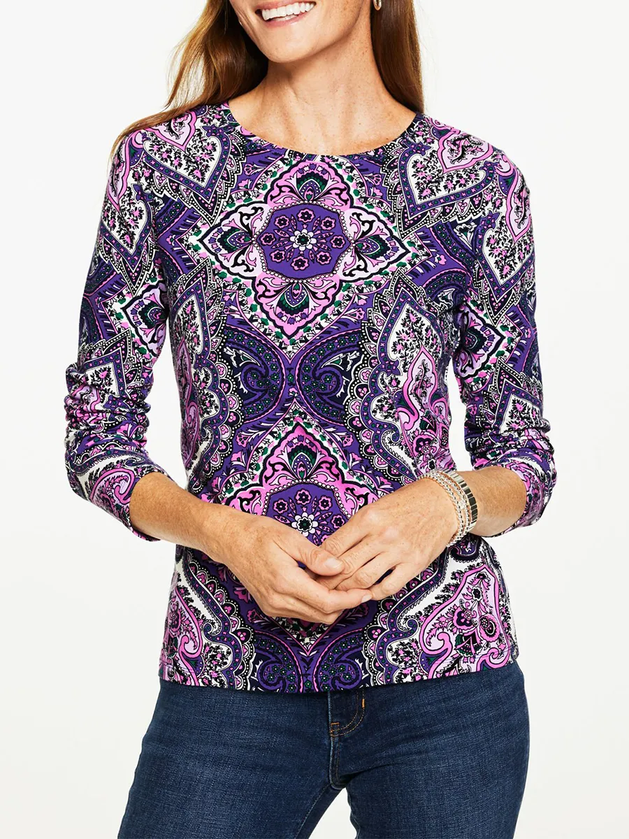 Women's Artistic Ornate Floral Patterned Long Sleeved T-Shirt