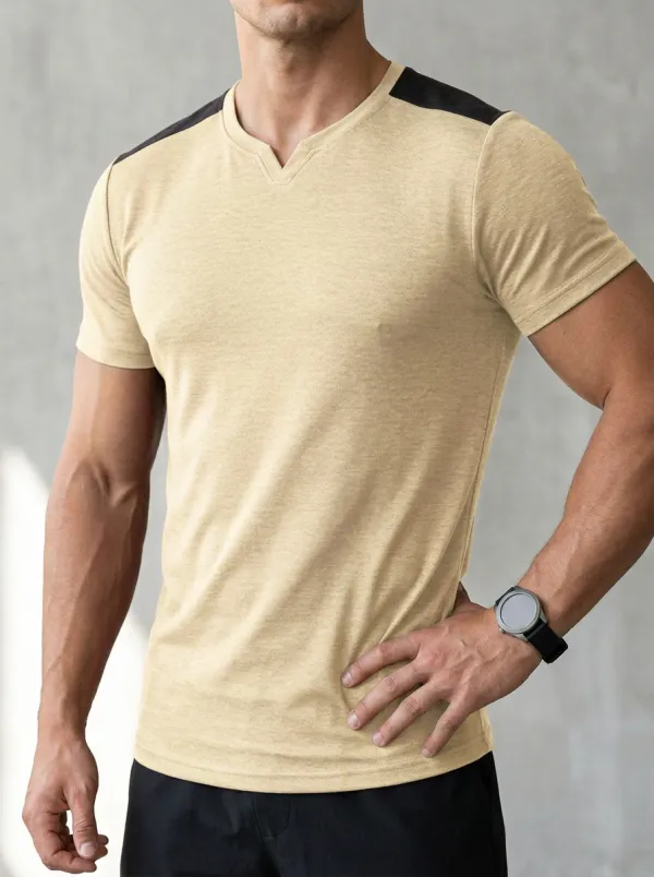 Minimal Contrast Shoulder Style Men's Slim Fit Short Sleeve T-Shirt