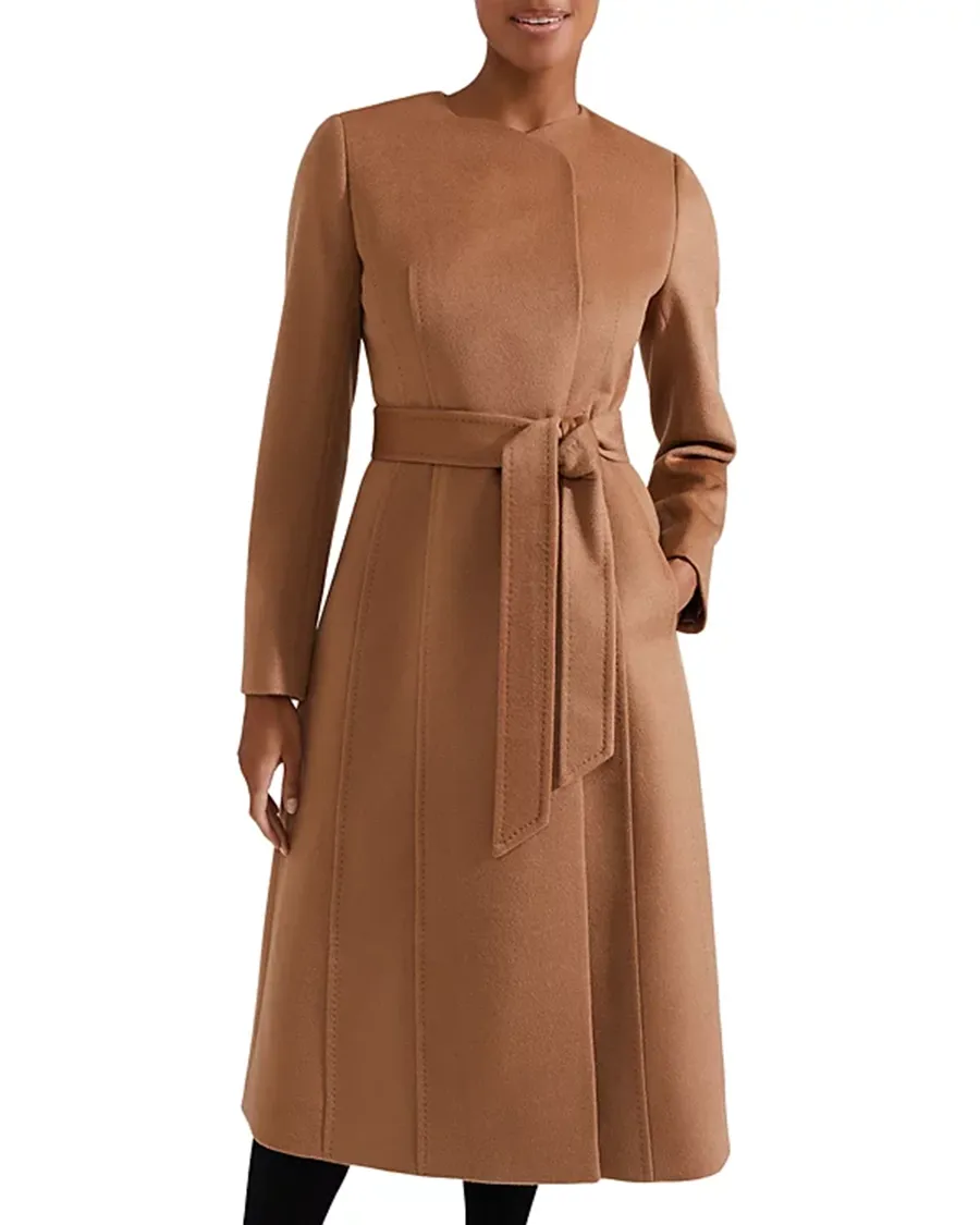 Long Sleeves Dark Camel Belted Coat