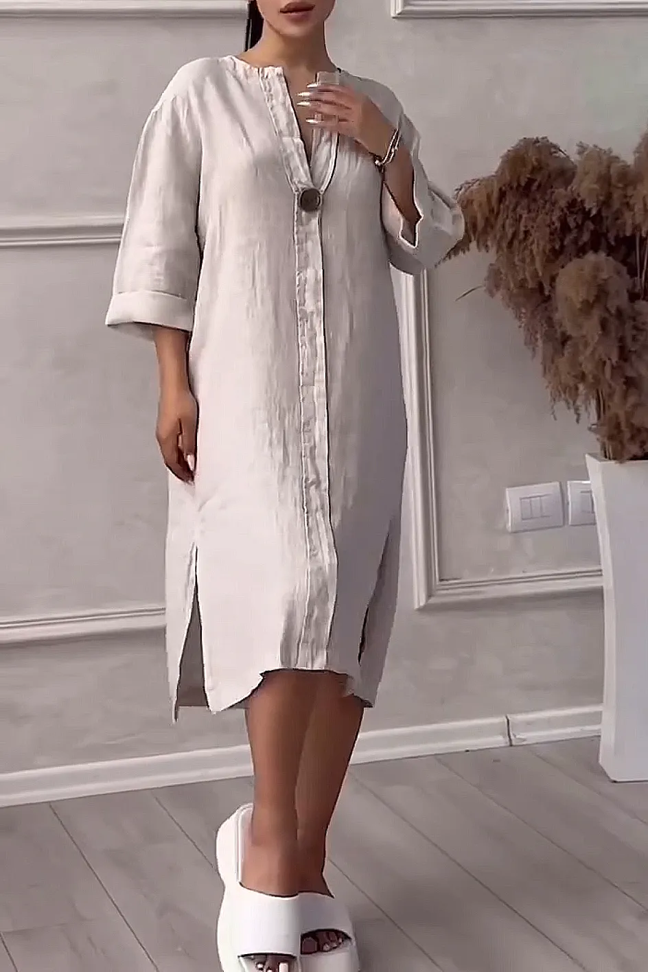 11 PACK Women'S Solid Color Casual Cotton And Linen Dress