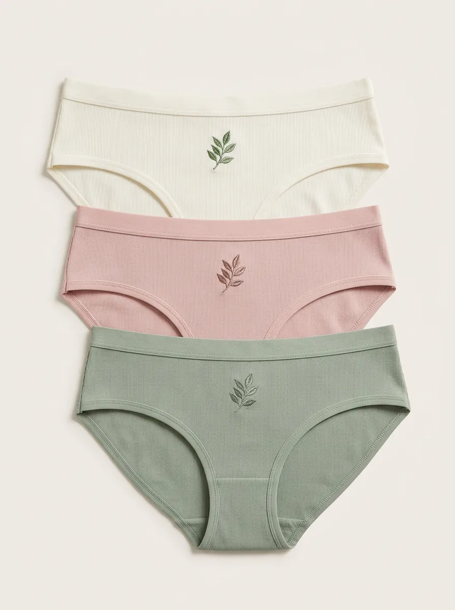 Women's Ribbed Leaf Bikini Briefs Three Pack