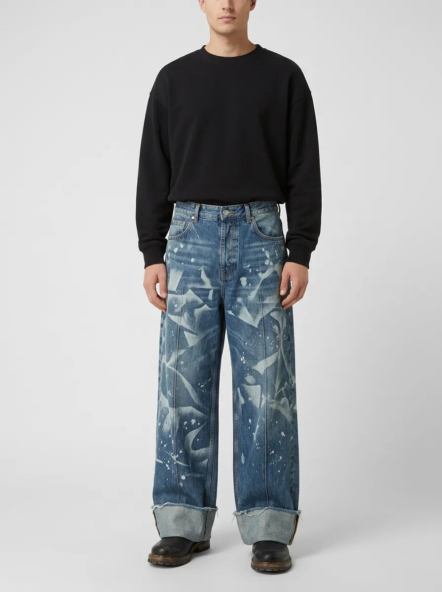 Wide Leg Paint-Splatter Graphic Streetwear Men's Loose Fit Jeans