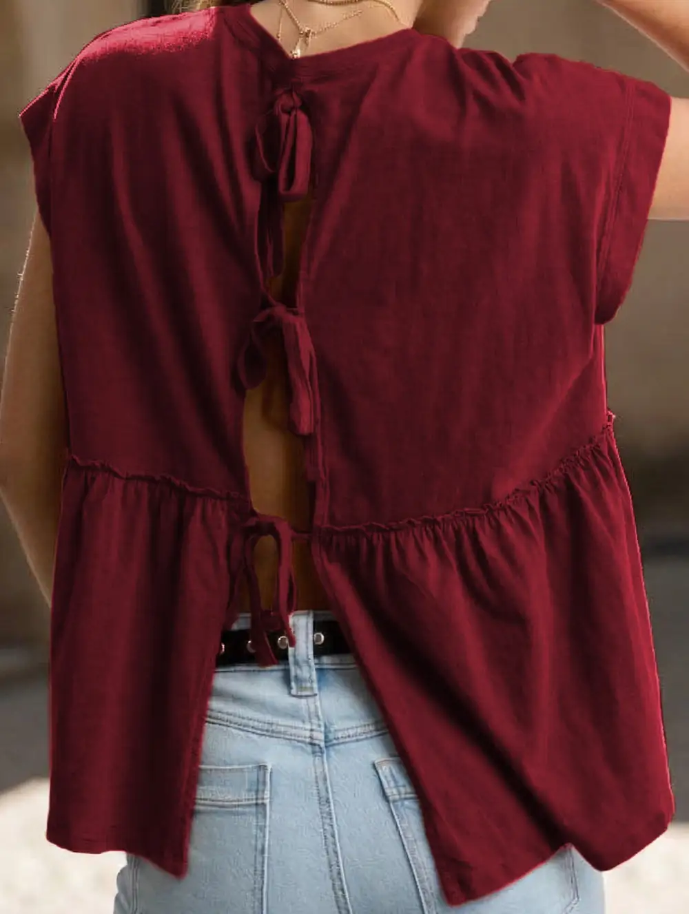 Babydoll Style Thin Top With Back Tie