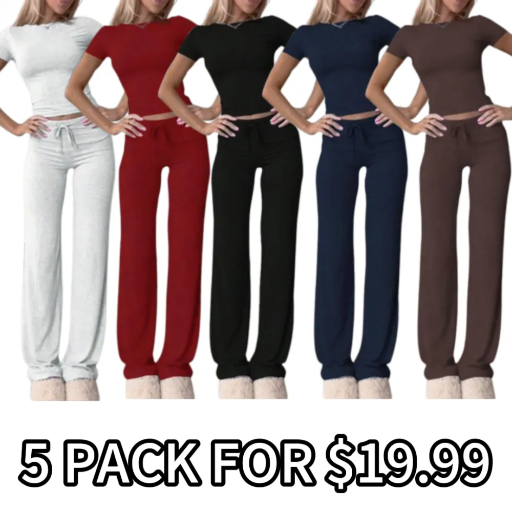 Women's Solid Short Sleeve Two-piece Set