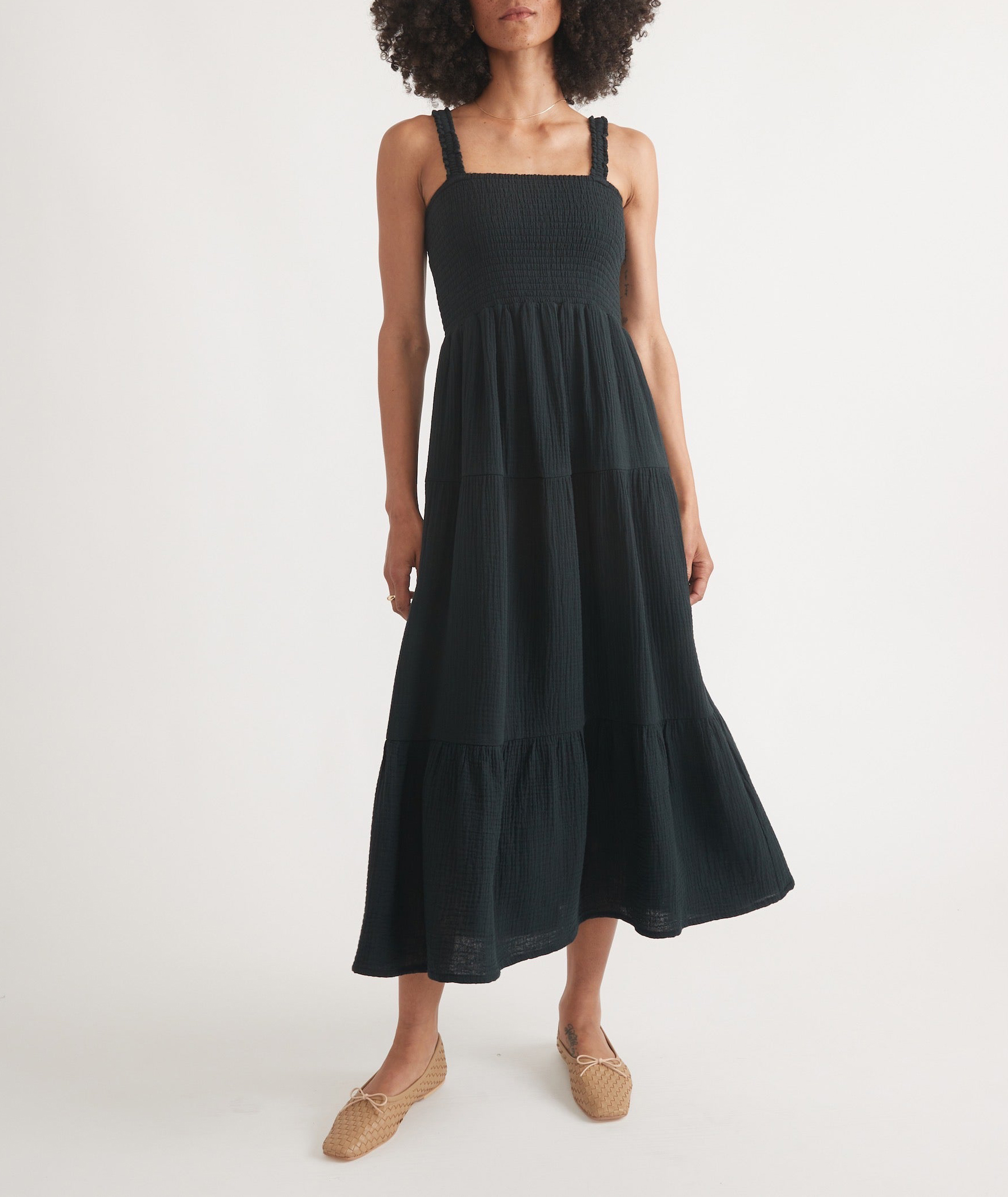 Black Strappy Smocked Maxi Dress