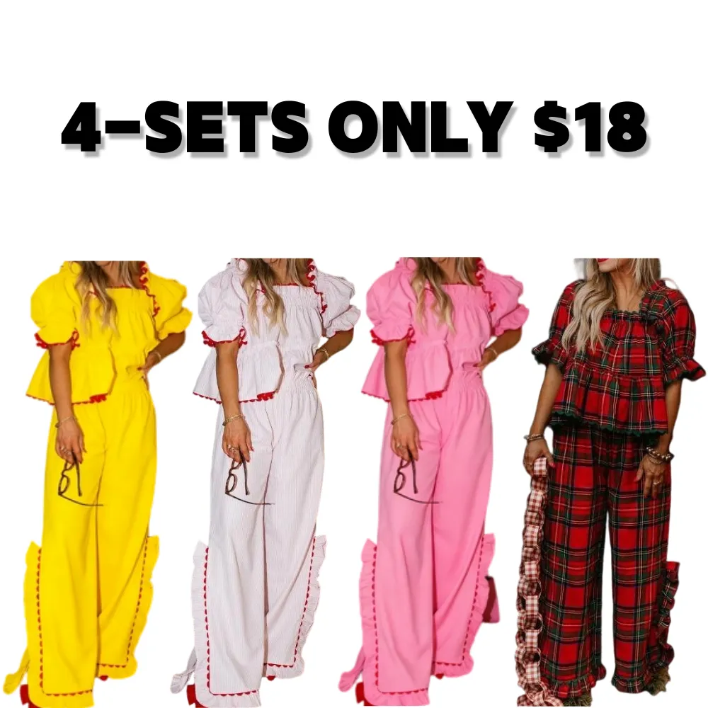 Women Pajama Set,Short Sleeve Square Neck T-shirt with Pants Sleepwear Loungewear