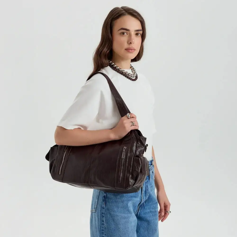 Pocket Front Leather Crossbody Bag