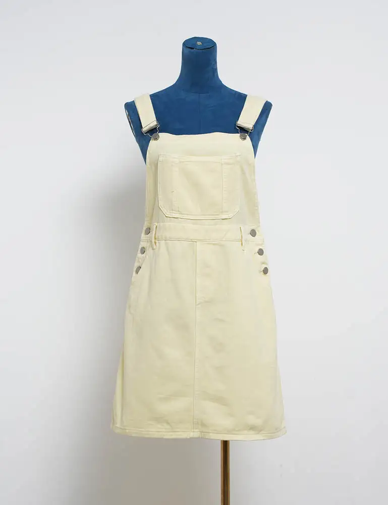 Strap Shoulder Solid Color Pocket Denim Mini Dress
