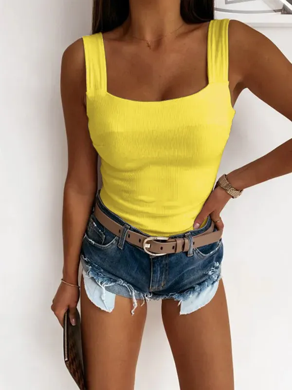 10PACK-Solid color square neck vest