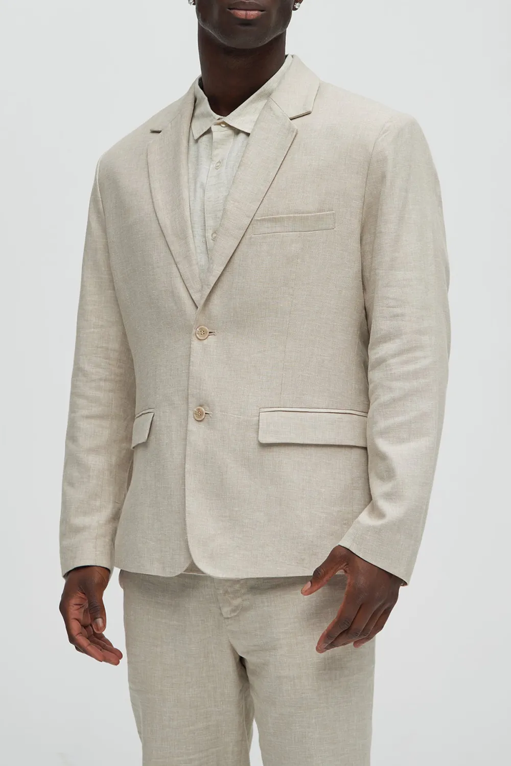 Slight Stretch Linen Suit Jacket - Black
