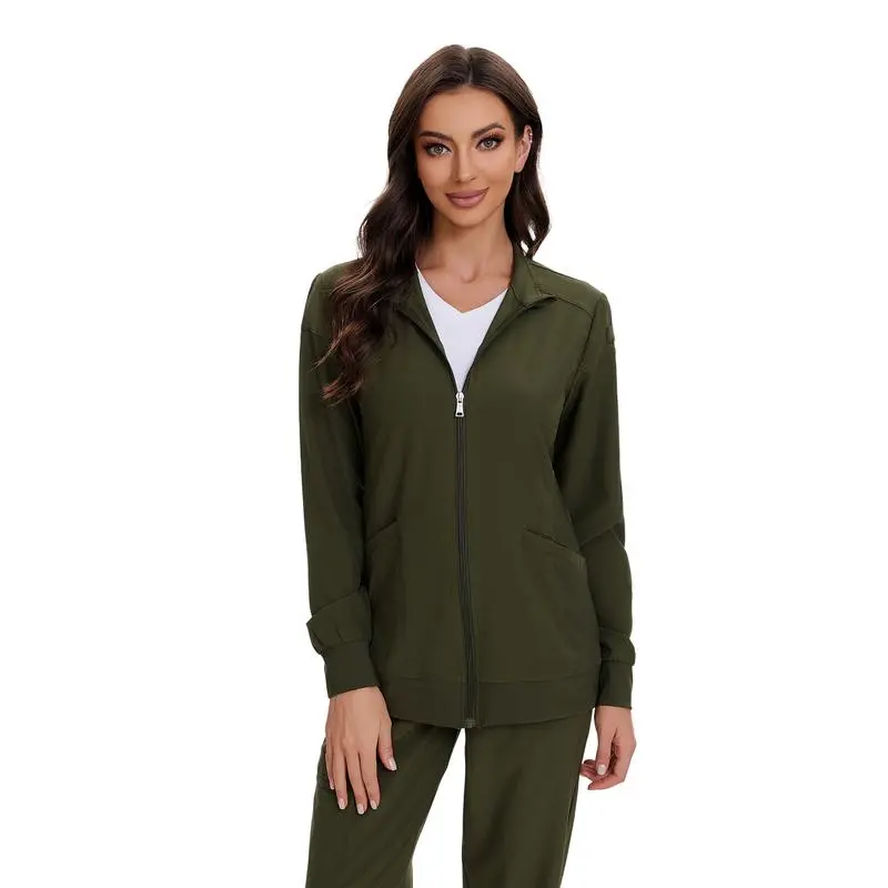 Scrub Jackets for Woman, Zip Front Nurse Jacket, 4-Way Stretch Fabric