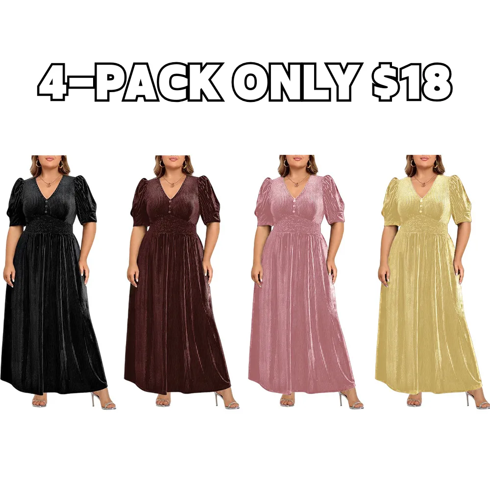 Women’s  Velvet Wedding Guest Dress - Fall Formal Holiday V Neck Empire Waist Long Dresses