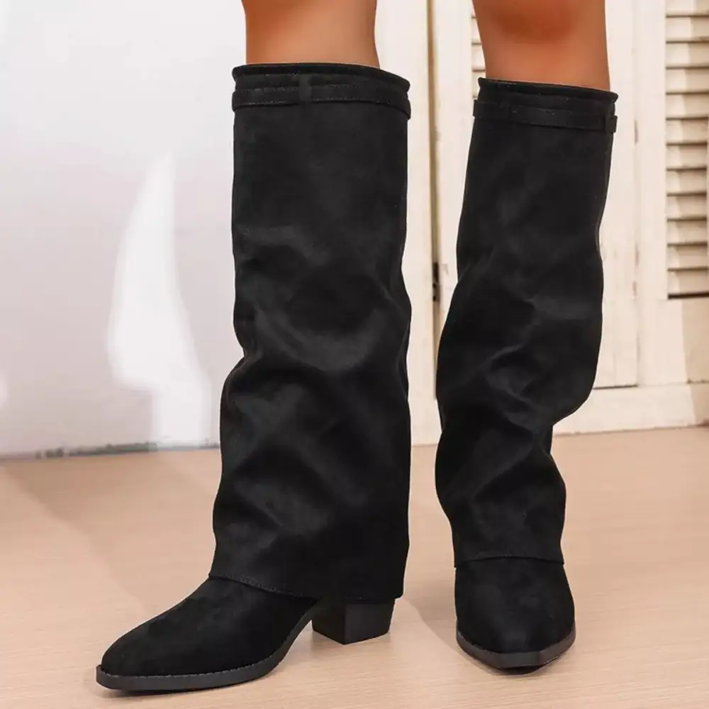 Point Toe Block Heels Boots