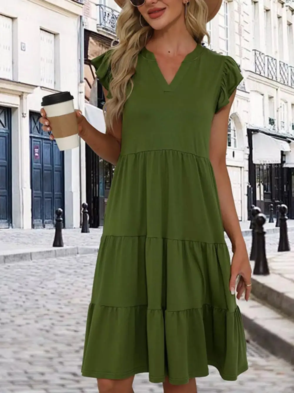 Ruffle Ruffle Sleeve Tiered Midi Dress
