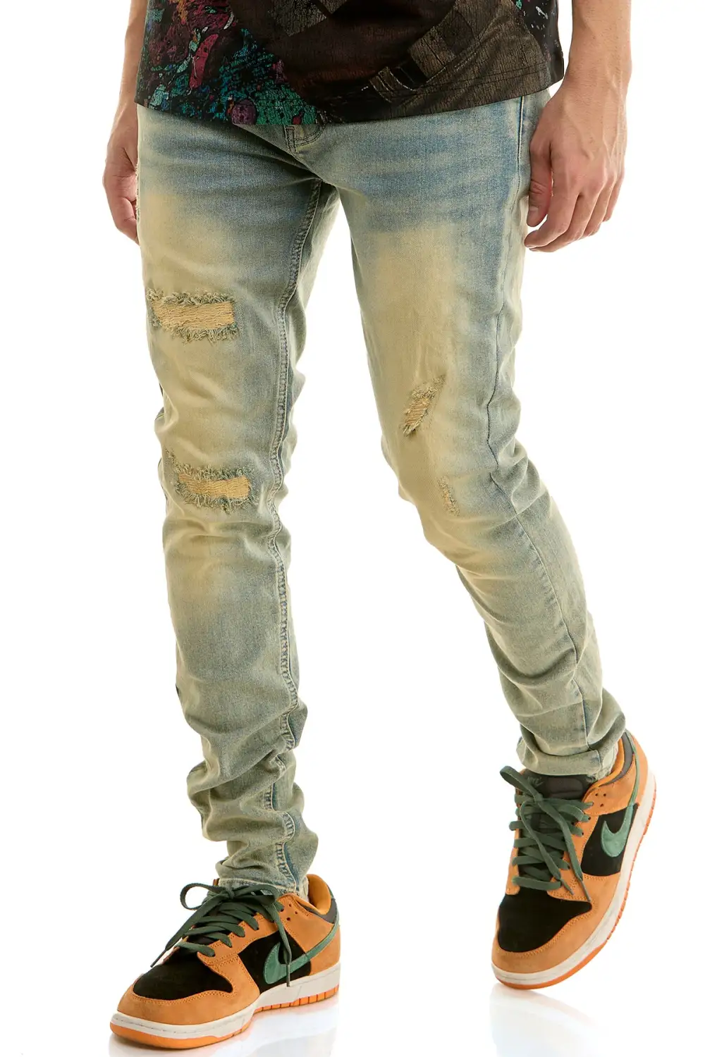 Men's Modern Skinny Distressed Zip Detail Jeans