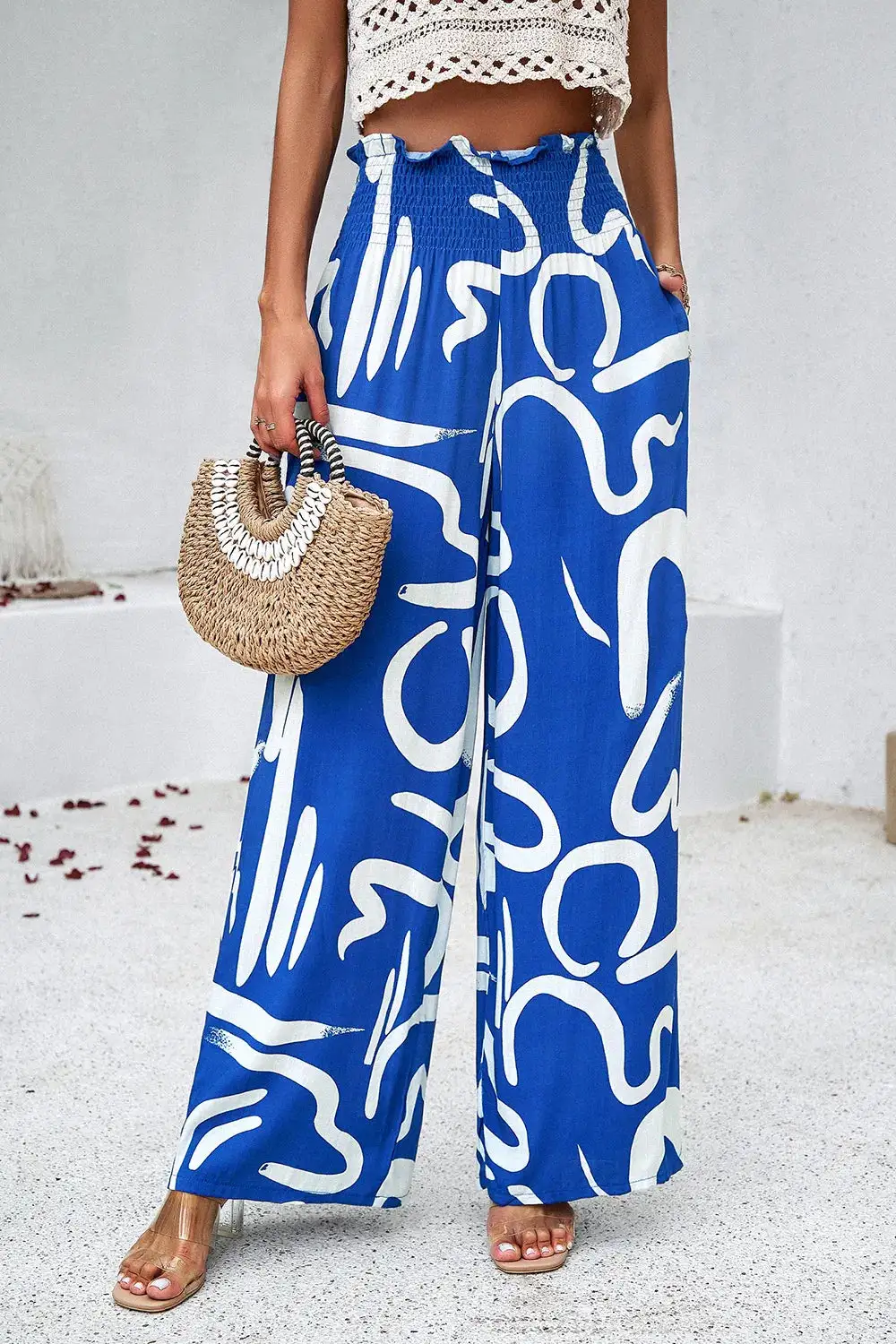 Textured Smocked Wide Leg Pants