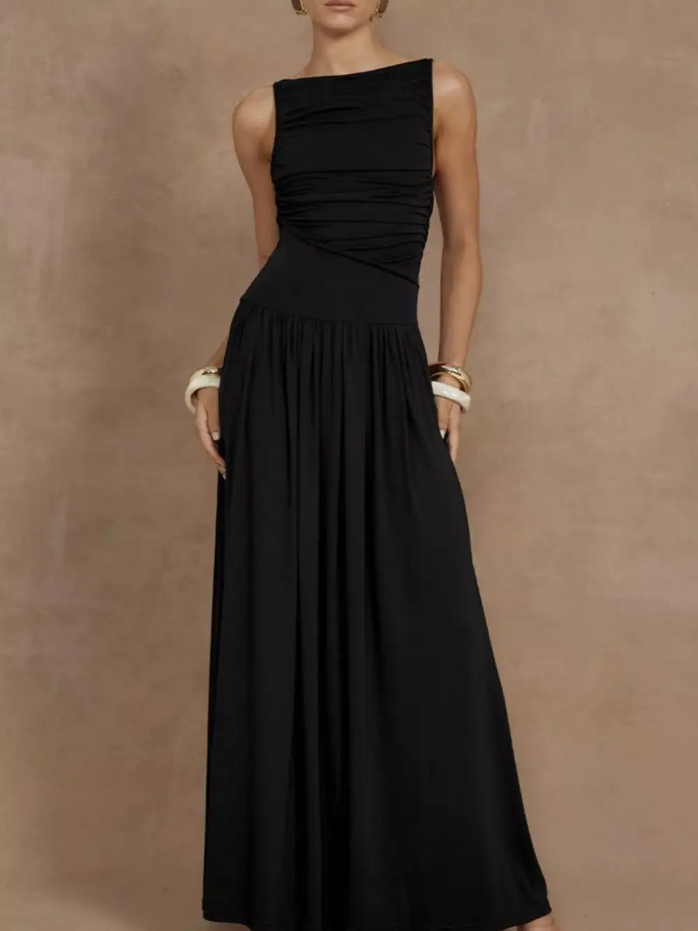 Ruched Sleeveless Maxi Dress