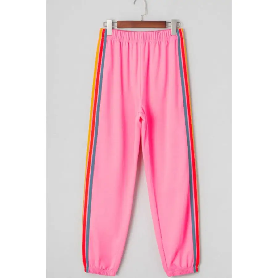 Contrast Striped Elastic Waist Active Pants