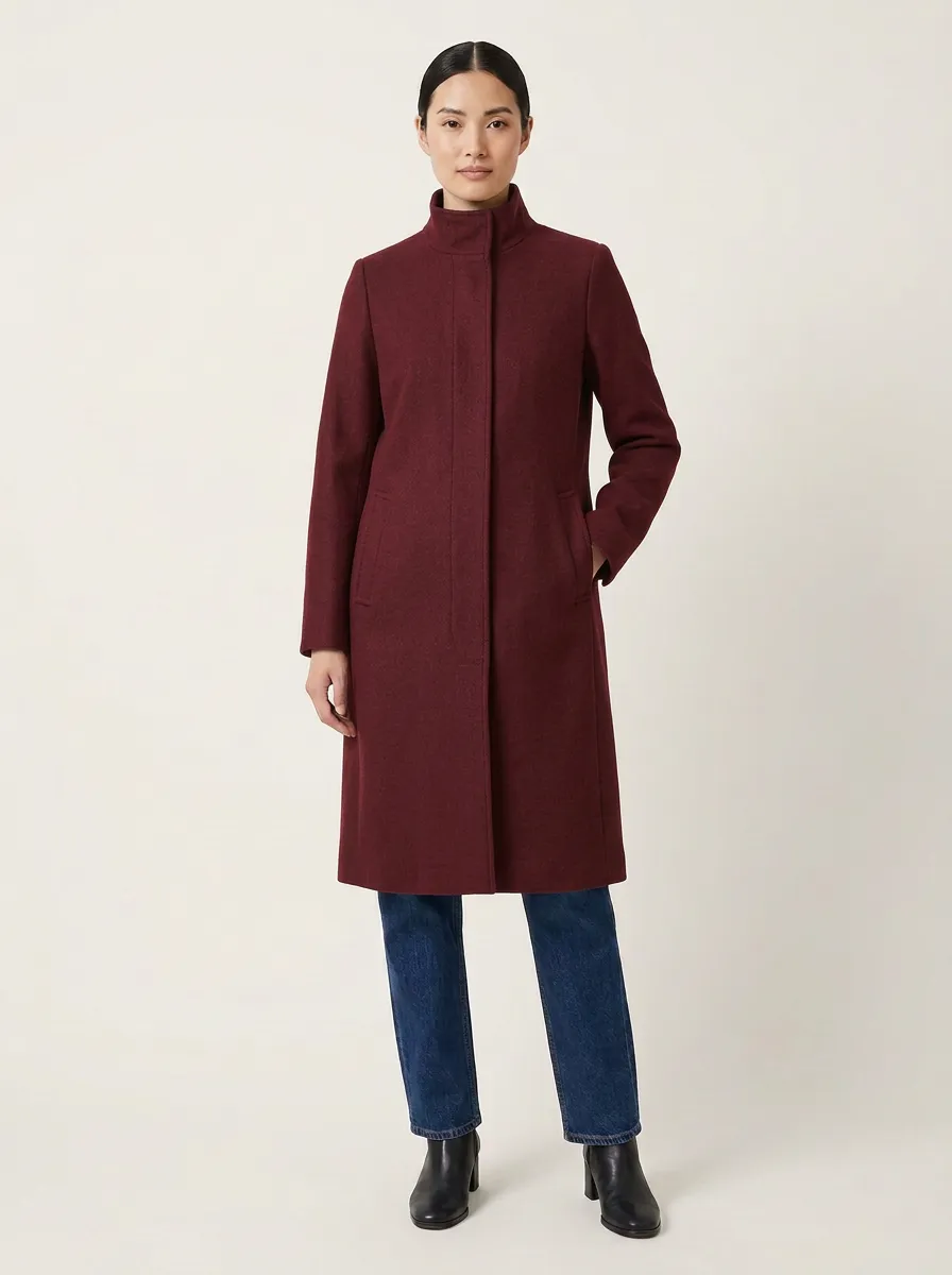 Women's Minimalist Grey Wool Blend Stand Collar Overcoat