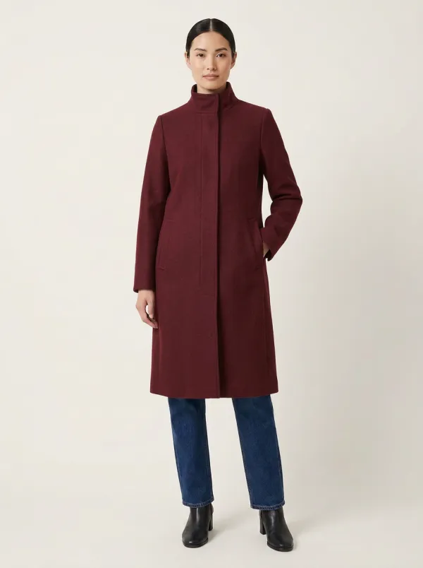 Women's Minimalist Grey Wool Blend Stand Collar Overcoat