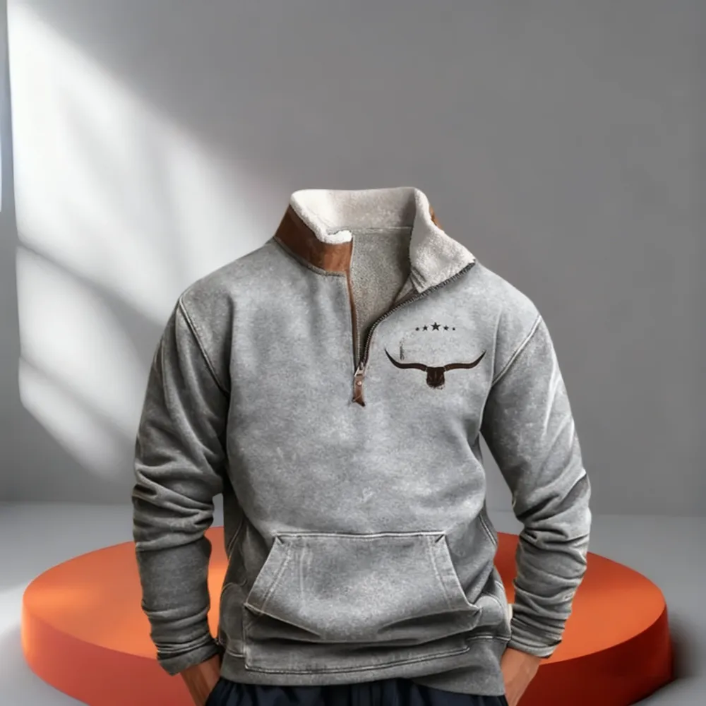 Mens Vintage Pullover 1/4 Zip Up Sweatshirt