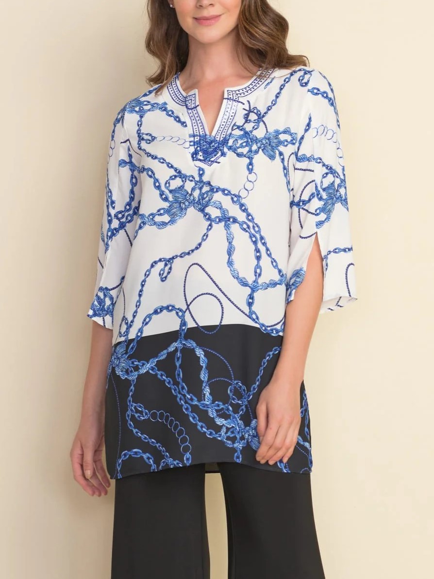White and Blue Abstract Print Tunic