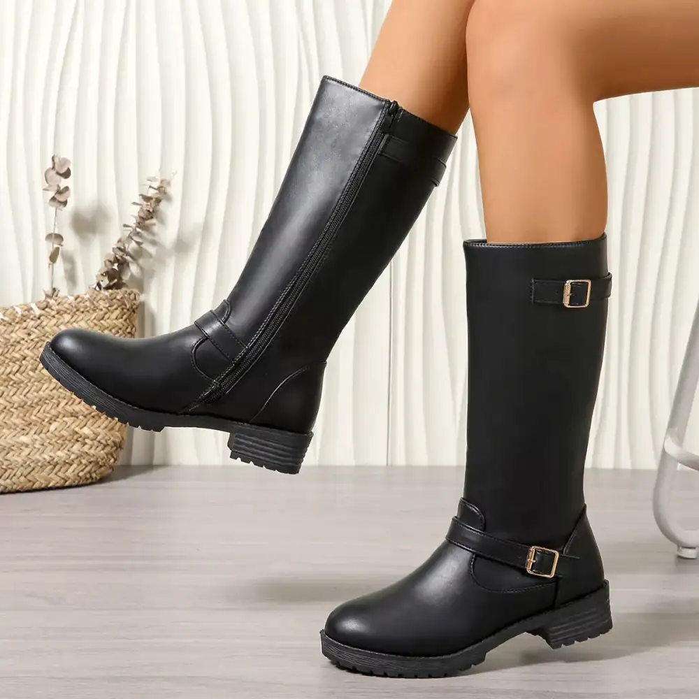 Graceful Round Toe Block Heels Boots