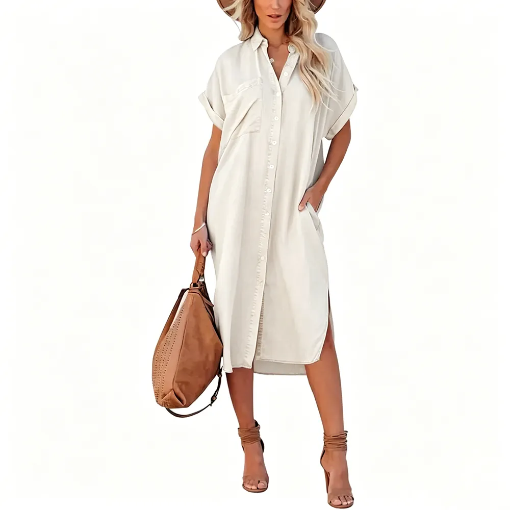 ⏰Hot Sale-Women's Loose-Fit Mid-Length Denim Shirt Dress🔥8-Pack - All Colors Included
