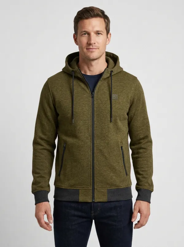 Relaxed Zip-Up Hooded Look Men's Sport Jacket