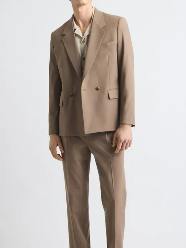 Rose Taupe Relaxed-Fit Double-Breasted  Suit Blazer