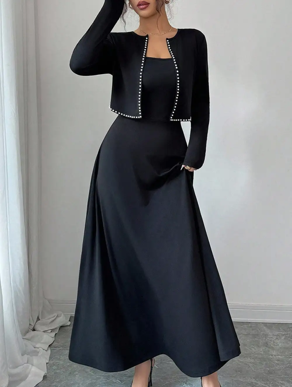 Knit Cardigan Slip Dress Set
