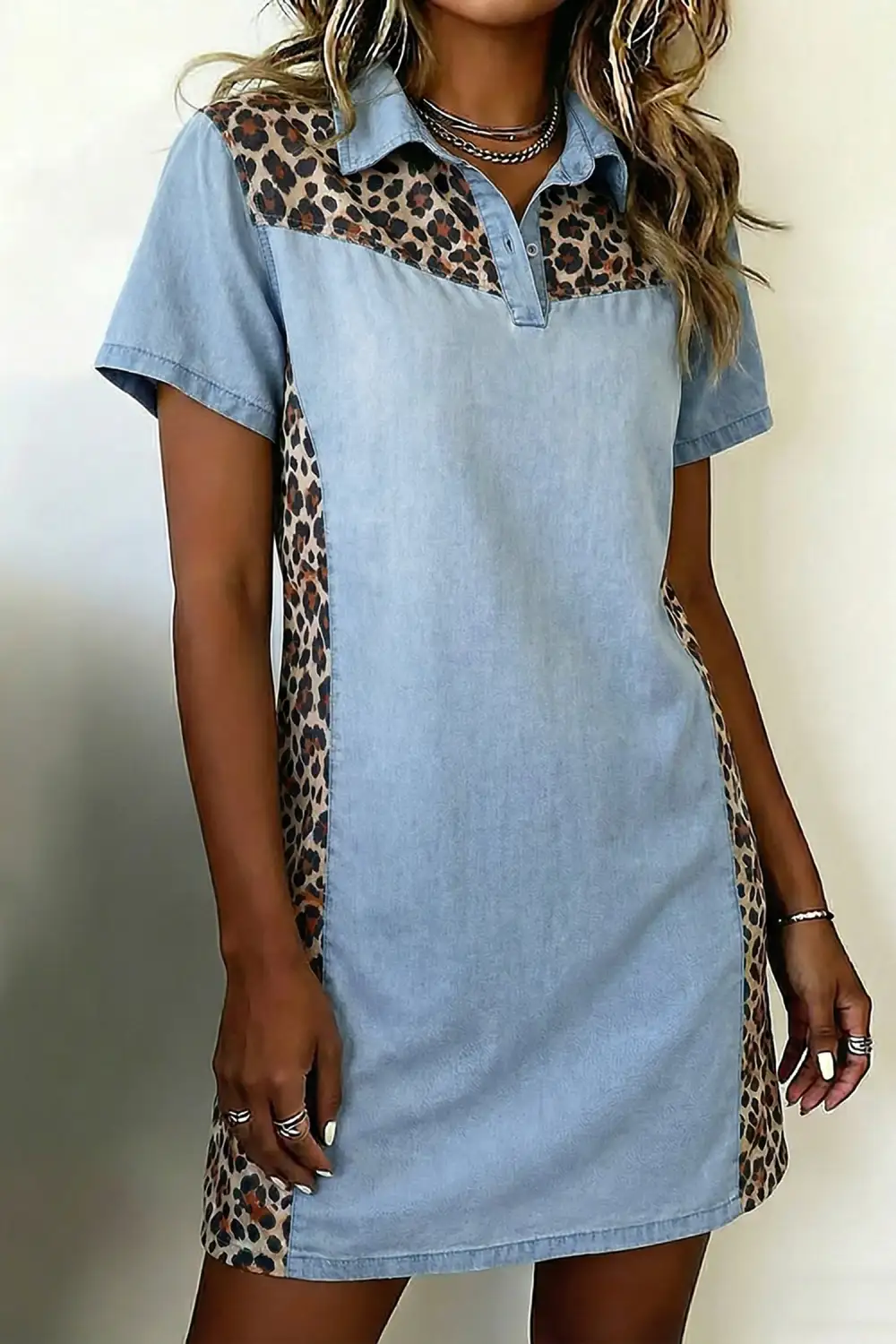 Animal Print Patchwork Denim Mini Dress