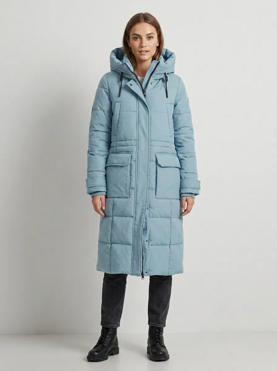 Utility Quilted Long Hooded Coat