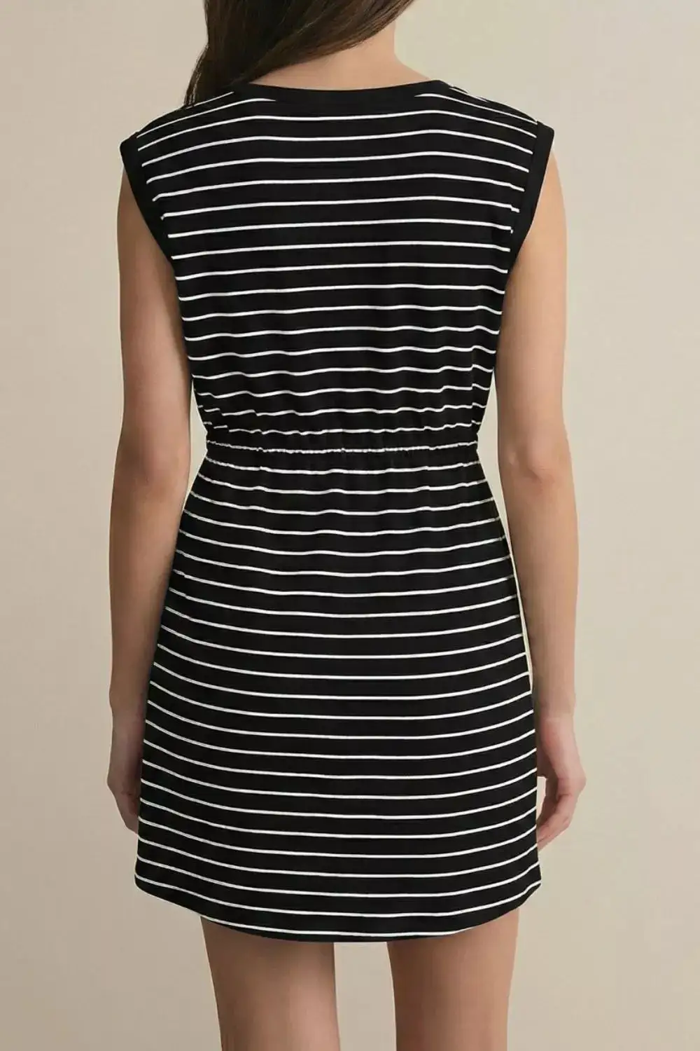 Striped Drawstring Cotton Mini Dress