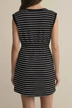Striped Drawstring Cotton Mini Dress