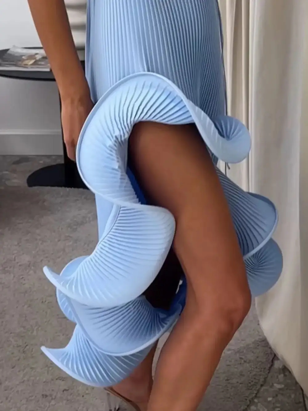 Ribbed Ruffle Sleeveless Dress Casual