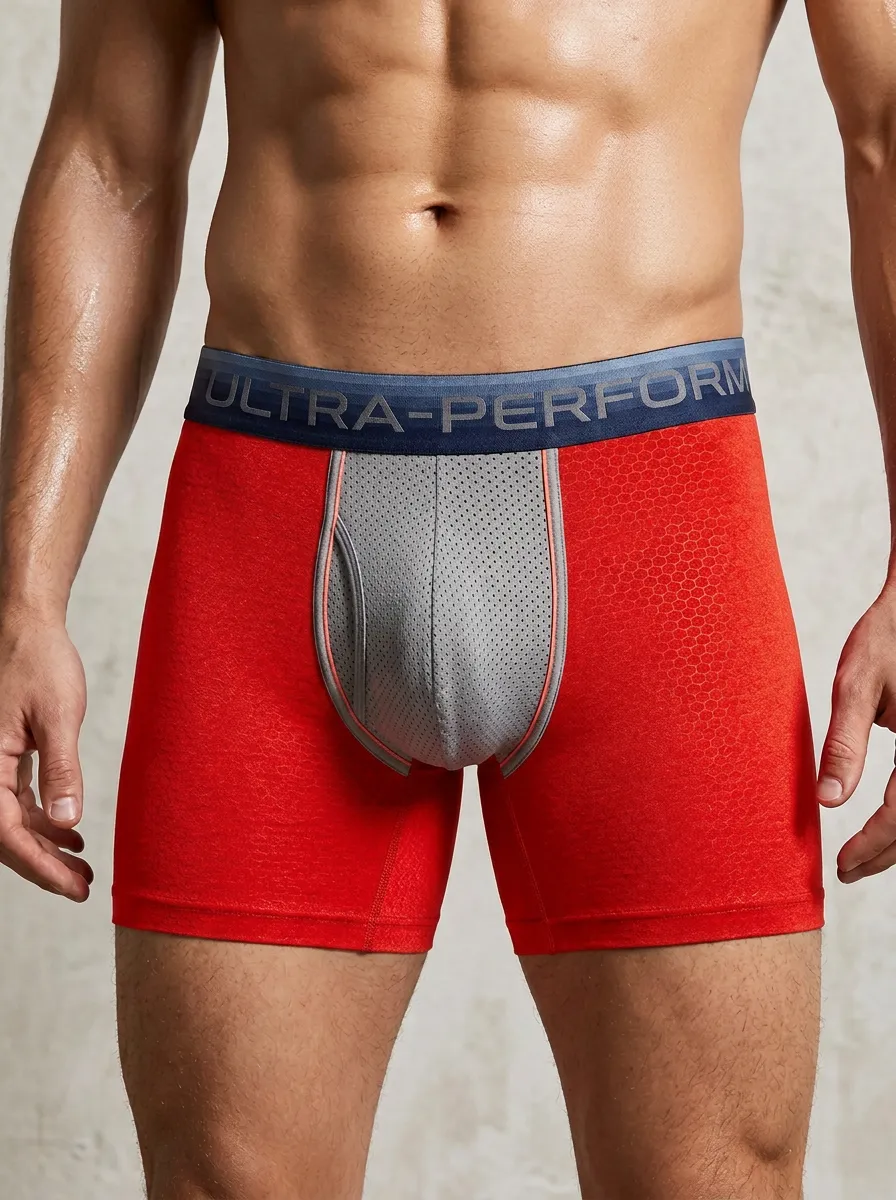 Men's Athletic Performance Honeycomb Mesh Printed Boxer Briefs