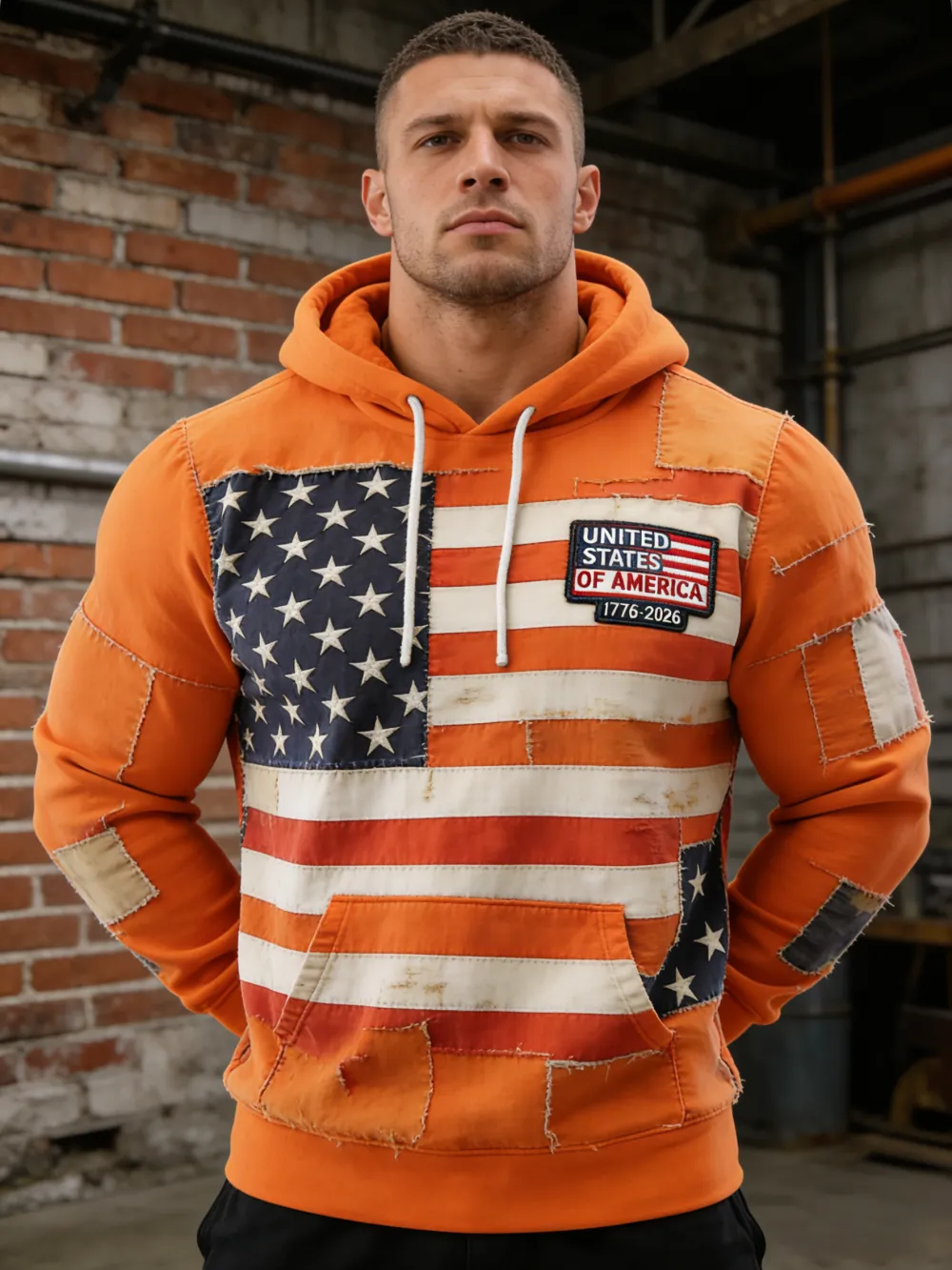 USA 250Th Anniversary ✦ Final Clearance Sale UNITED STATES OF AMERICA Flag Pattern Patchwork Hooded Sweatshirt