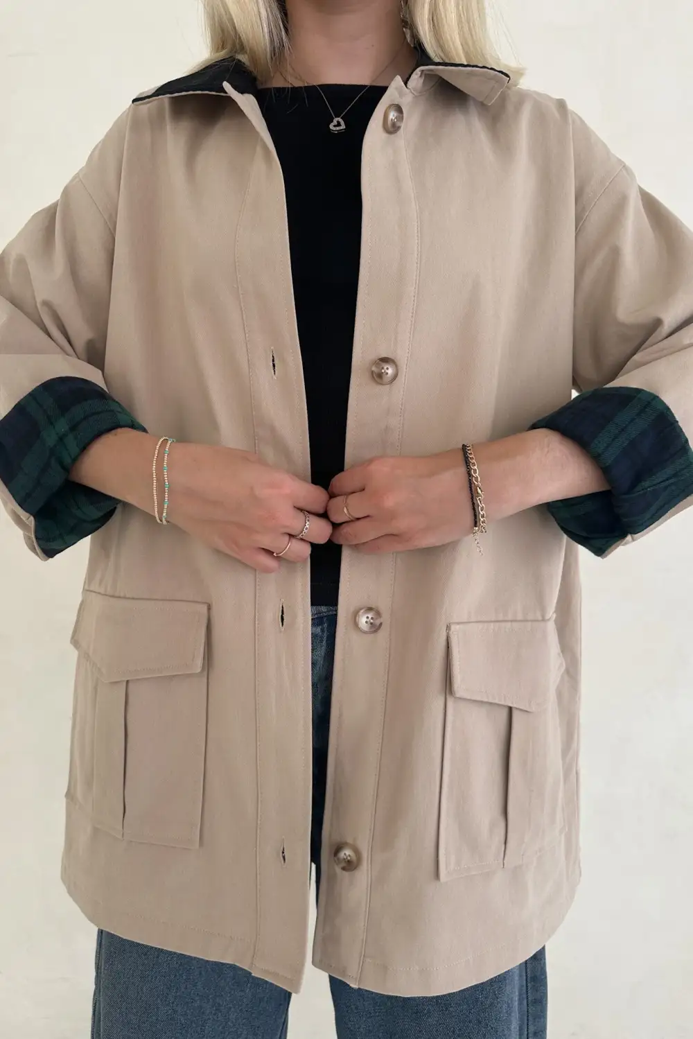 Plaid Corduroy Button Front Oversized Coat